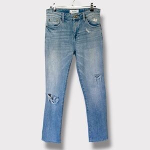 Pistola Charlie High Rise Straight Blue Jean Denim with Raw Hem Light Wash- 25